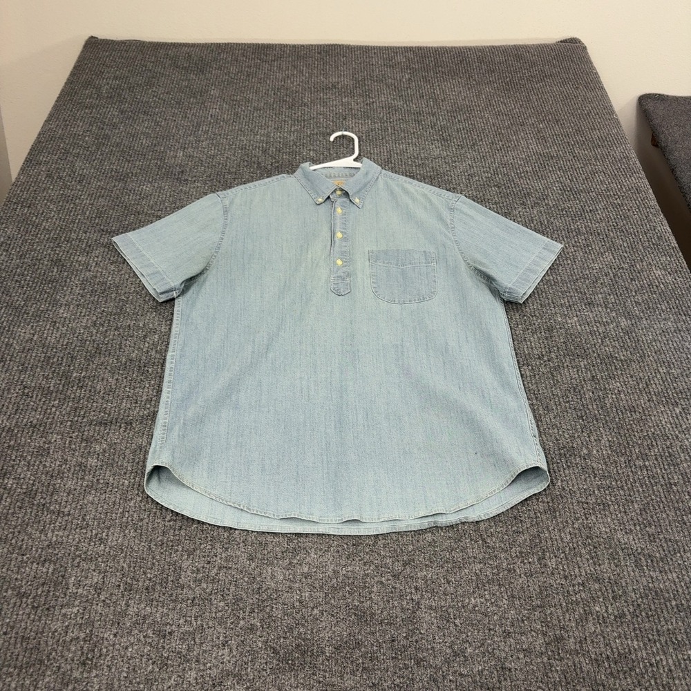J Crew Shirt Men M Blue Cotton Stretch Popover Short Sleeve Casual Preppy
